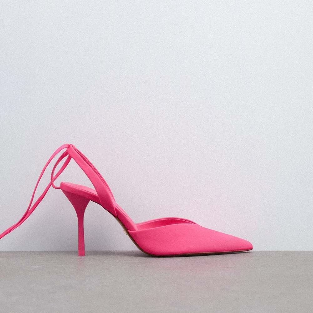 Zara lace up tied high heel shoes pink
